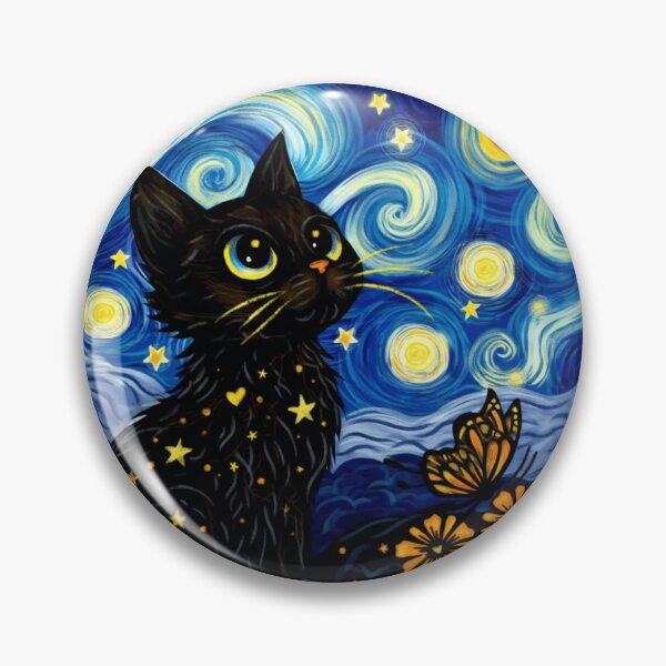 Item preview, Starry Night Cat Vincent Van Gogh Style Black Cat Lover Gift designed and sold by Thread&Fable.
