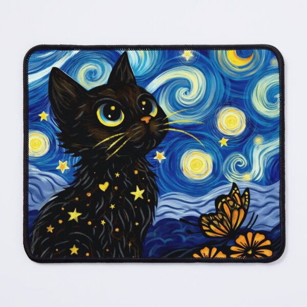 Item preview, Starry Night Cat Vincent Van Gogh Style Black Cat Lover Gift designed and sold by Thread&Fable.