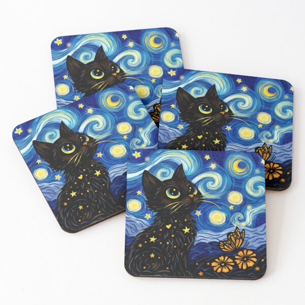Item preview, Starry Night Cat Vincent Van Gogh Style Black Cat Lover Gift designed and sold by Thread&Fable.