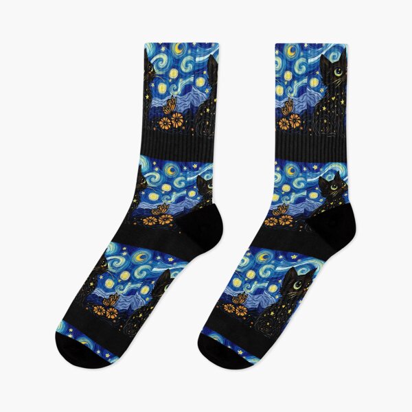 Item preview, Starry Night Cat Vincent Van Gogh Style Black Cat Lover Gift designed and sold by Thread&Fable.