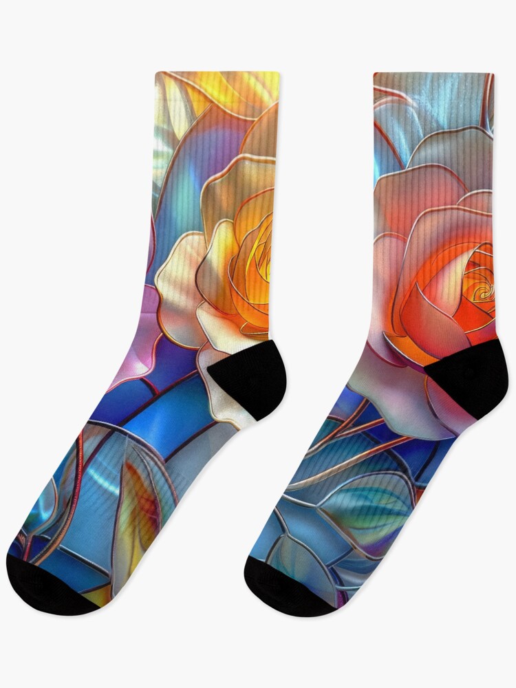 Thumbnail 1 of 5, Socks, Colorful Roses Stained Glass Art designed and sold by MargaretWiktor.