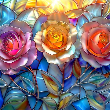 Artwork thumbnail, Colorful Roses Stained Glass Art by MargaretWiktor