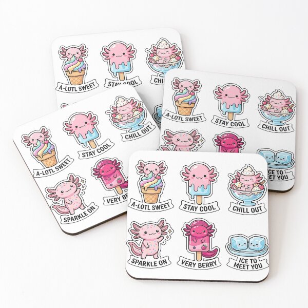Item preview, Kawaii Axolotl-Ice Sticker Pack - Cute Axolotl & Cold Treat Puns designed and sold by SimpleP.