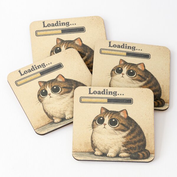 Item preview, Funny Loading Cat Vintage Design – Cute Big Eyed Kitten Retro Illustration designed and sold by MariMarArt.