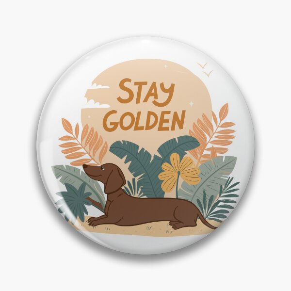 Item preview, Stay Golden Retro Dachshund Design with Tropical Leaves and Sunset Background designed and sold by Ahmed-khafagy.