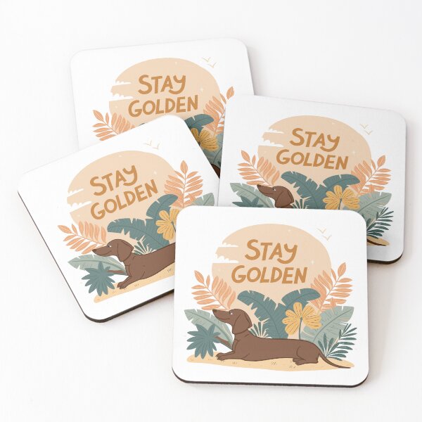 Item preview, Stay Golden Retro Dachshund Design with Tropical Leaves and Sunset Background designed and sold by Ahmed-khafagy.