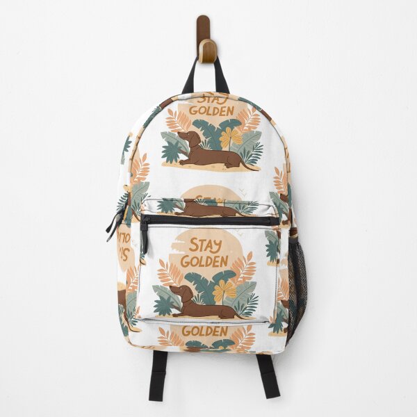 Item preview, Stay Golden Retro Dachshund Design with Tropical Leaves and Sunset Background designed and sold by Ahmed-khafagy.