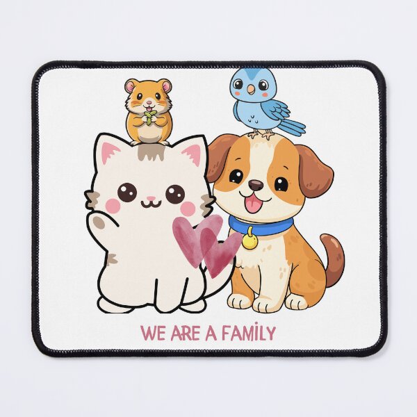 Item preview, We Are A Family: Kawaii Cute Pet Friends (Dog, Cat, Hamster, Bird) designed and sold by ArcheVectors.