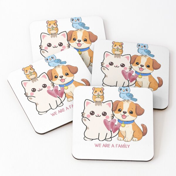 Item preview, We Are A Family: Kawaii Cute Pet Friends (Dog, Cat, Hamster, Bird) designed and sold by ArcheVectors.