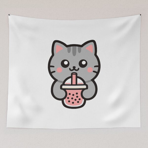 Item preview, Cute Kawaii Cat Drinking Bubble Tea designed and sold by IYI.