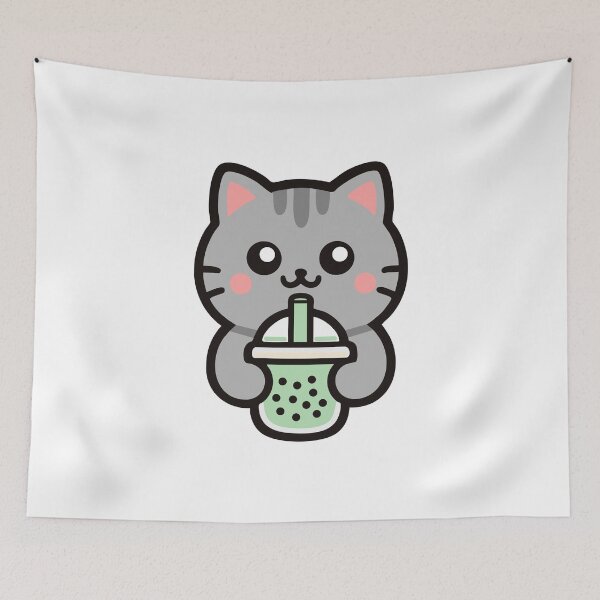 Item preview, Cute Kawaii Cat Drinking Bubble Tea designed and sold by IYI.