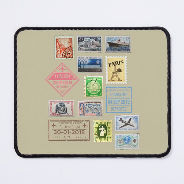 Item preview, Vintage Airmail Stamp Collage Paris London Frankfurt Shanghai Travel Ephemera designed and sold by GraphicsMark.
