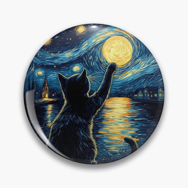 Item preview, Starry Night Cat Vincent Van Gogh Style Black Cat Lover Gift designed and sold by Thread&Fable.