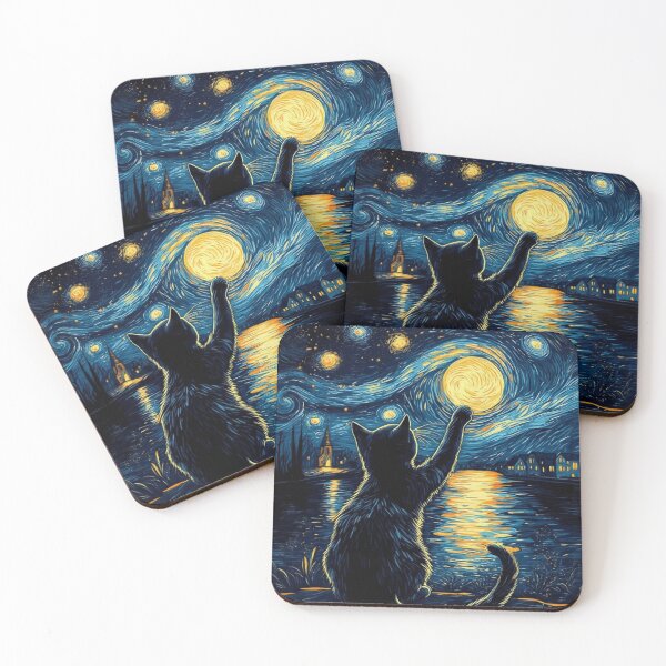 Item preview, Starry Night Cat Vincent Van Gogh Style Black Cat Lover Gift designed and sold by Thread&Fable.