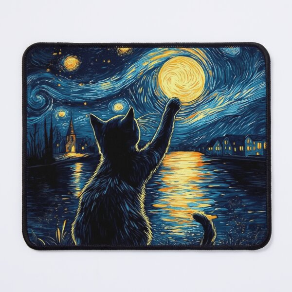 Item preview, Starry Night Cat Vincent Van Gogh Style Black Cat Lover Gift designed and sold by Thread&Fable.