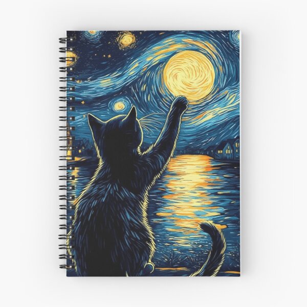 Item preview, Starry Night Cat Vincent Van Gogh Style Black Cat Lover Gift designed and sold by Thread&Fable.