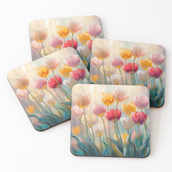 Item preview, Dreamy Tulips Art, Pastel Spring Floral Field Illustration Print designed and sold by daila70.