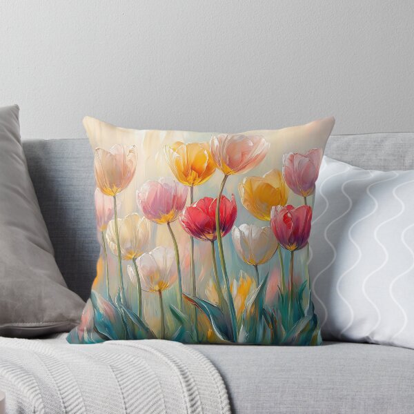 Item preview, Dreamy Tulips Art, Pastel Spring Floral Field Illustration Print designed and sold by daila70.