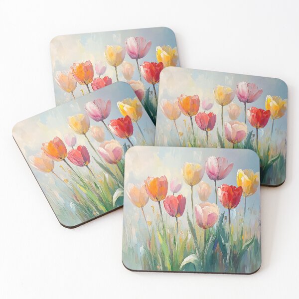 Item preview, Spring Tulips Art, Dreamy Pastel Pink Yellow Red Floral Print designed and sold by daila70.