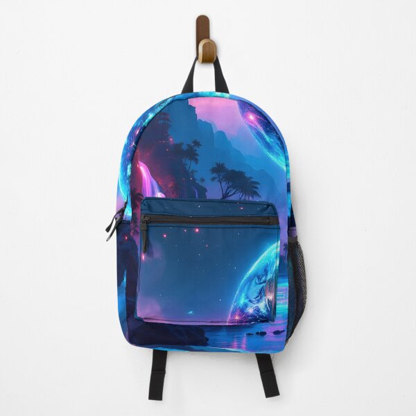 Item preview, Cosmic Earth Fantasy Landscape Art | Neon Galaxy Waterfall Wallpaper designed and sold by DreamyWallVibes.