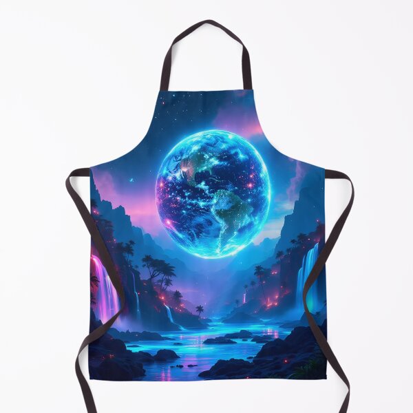 Artikelvorschau, Kosmische Erd-Fantasylandschaftskunst | Neon-Galaxie-Wasserfall-Hintergrundbild entworfen und verkauft von DreamyWallVibes.