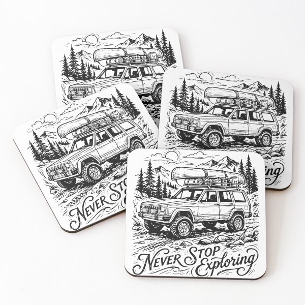 Item preview, Never Stop Exploring Cherokee XJ - Vintage Overlanding Canoe 4x4 Graphic designed and sold by Off-Road-Zone.