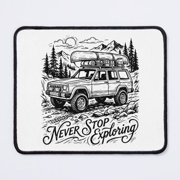 Item preview, Never Stop Exploring Cherokee XJ - Vintage Overlanding Canoe 4x4 Graphic designed and sold by Off-Road-Zone.