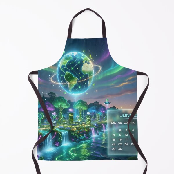 Item preview, Fantasy Earth Aurora Calendar Art Print | Neon Eco Sci-Fi Dreamscape Wallpaper designed and sold by DreamyWallVibes.