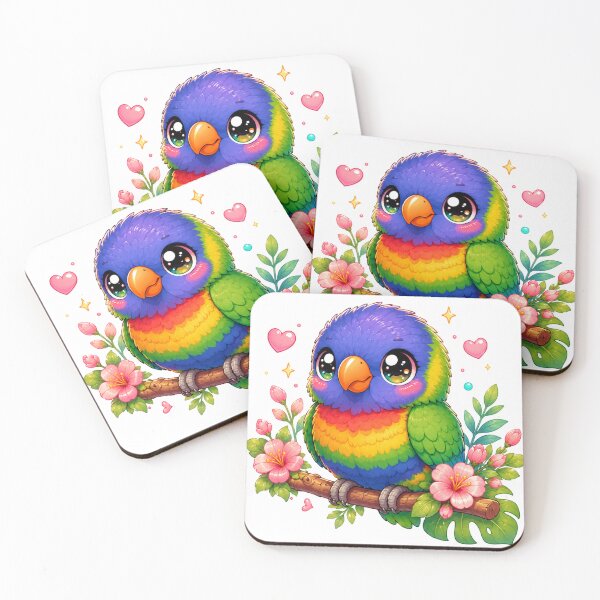 Item preview, Kawaii Rainbow Lorikeet – Cute Tropical Bird Pastel Chibi Art designed and sold by MarekoraStudio.
