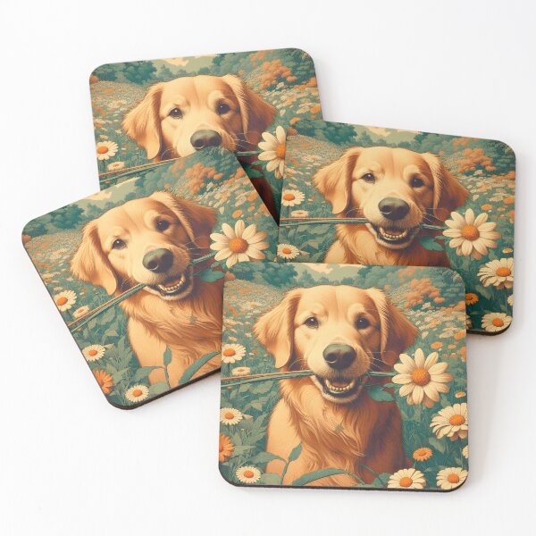 Item preview, Golden Retriever with Flower, Ai Generated Art designed and sold by ACC .