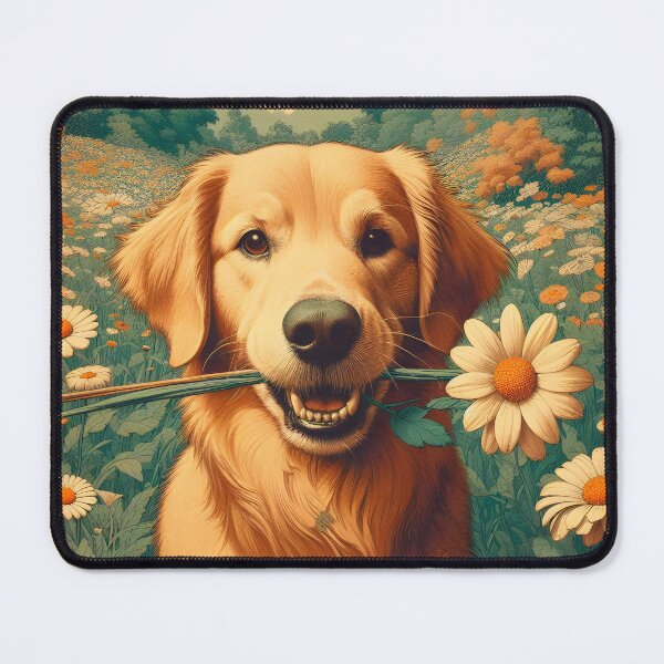 Item preview, Golden Retriever with Flower, Ai Generated Art designed and sold by ACC .