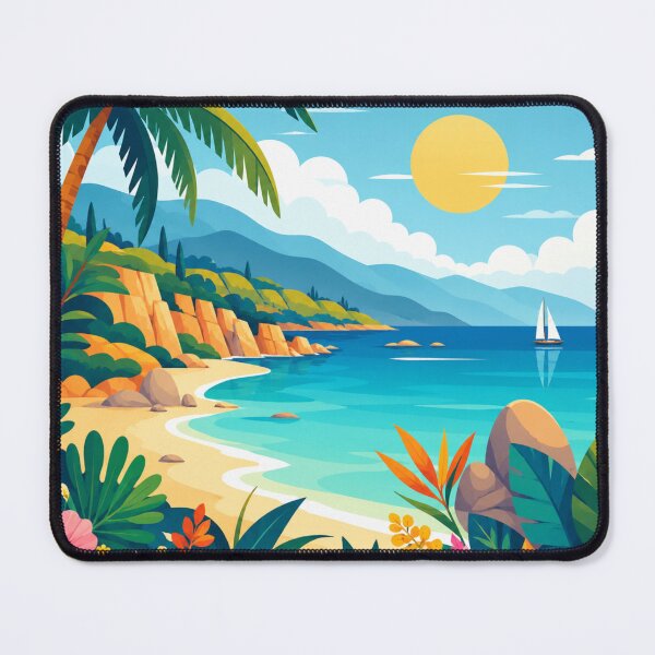 Item preview, Tropical Beach Paradise Coastal Landscape Illustration designed and sold by PixelParinda.