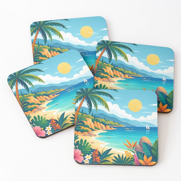 Item preview, Tropical Beach Paradise Coastal Landscape Illustration designed and sold by PixelParinda.