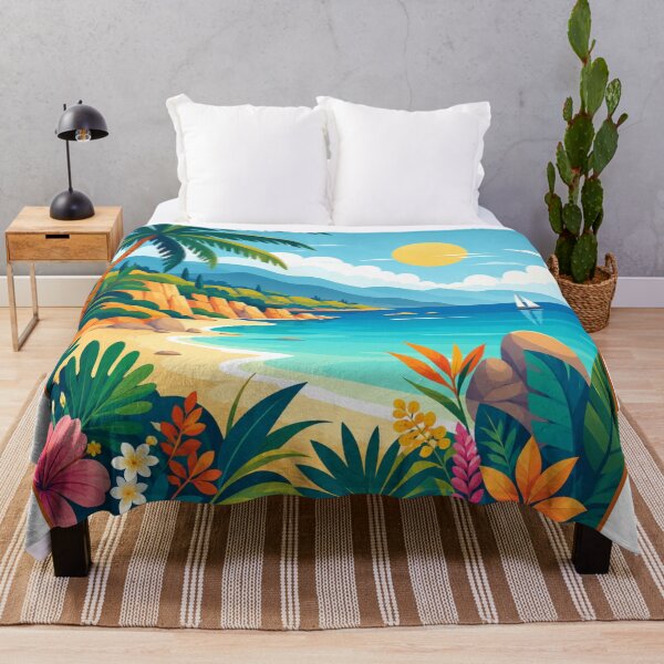 Item preview, Tropical Beach Paradise Coastal Landscape Illustration designed and sold by PixelParinda.
