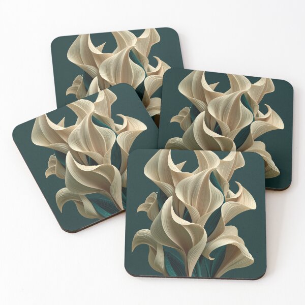 Item preview, Sculptural Organic Forms | Beige on Deep Forest Green Abstract Art designed and sold by SlowRegardArt.