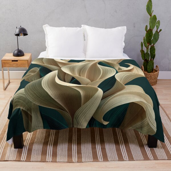 Item preview, Sculptural Organic Forms | Beige on Deep Forest Green Abstract Art designed and sold by SlowRegardArt.