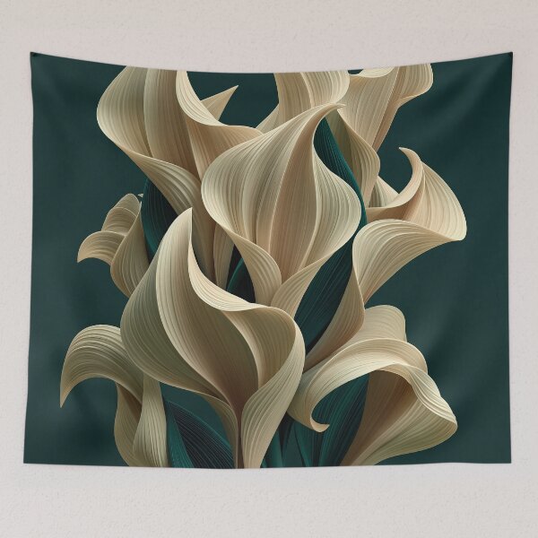 Item preview, Sculptural Organic Forms | Beige on Deep Forest Green Abstract Art designed and sold by SlowRegardArt.