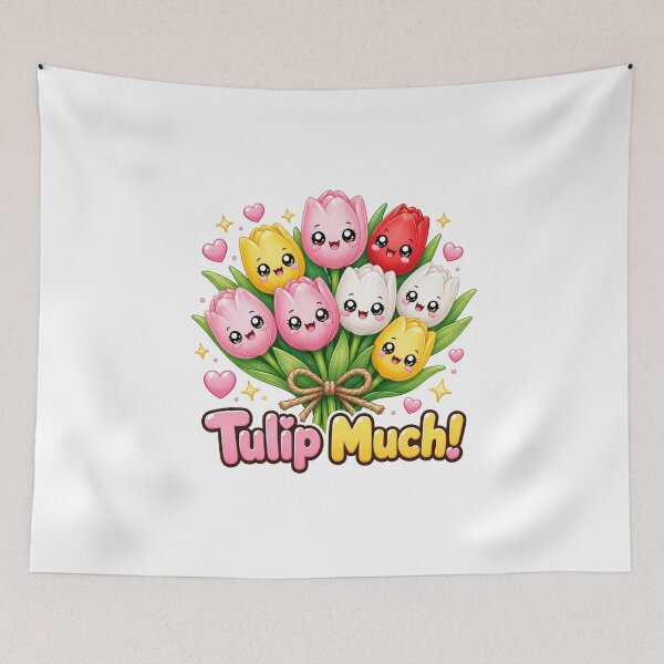 Aperçu de l'œuvre Bouquet de tulipes Kawaii | Jeu de mots printanier mignon créée et vendue par Dulxoz.