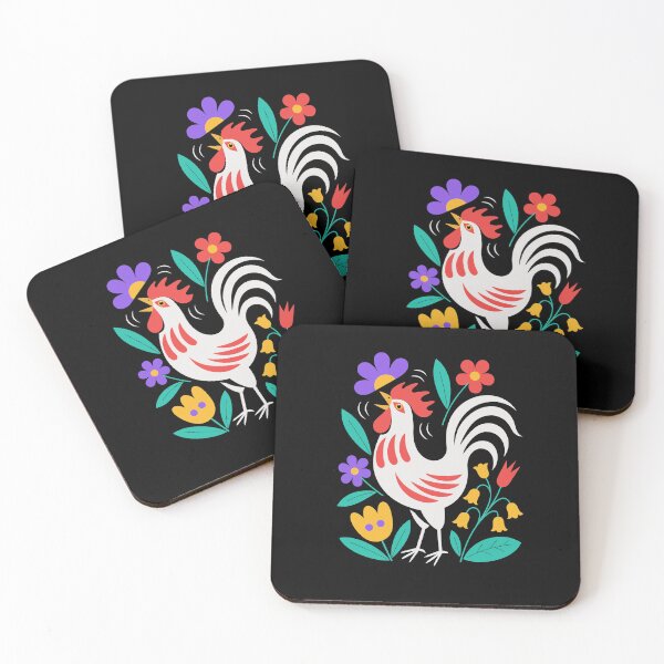 Item preview, Vintage Folk Art Rooster Floral Backyard Chicken designed and sold by AntiqueImages.