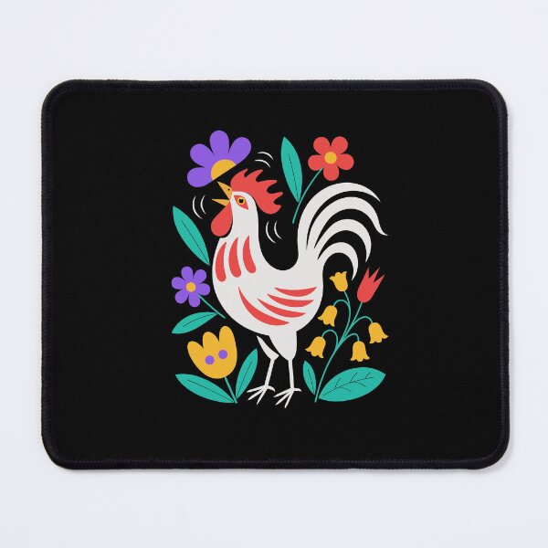 Item preview, Vintage Folk Art Rooster Floral Backyard Chicken designed and sold by AntiqueImages.