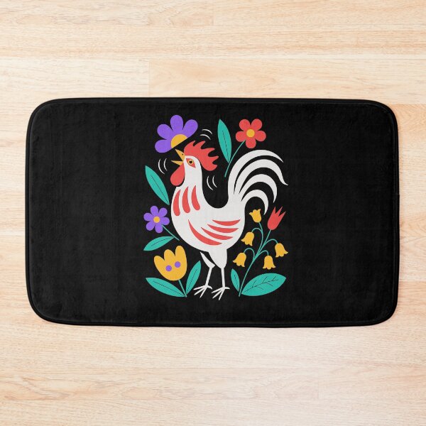 Item preview, Vintage Folk Art Rooster Floral Backyard Chicken designed and sold by AntiqueImages.