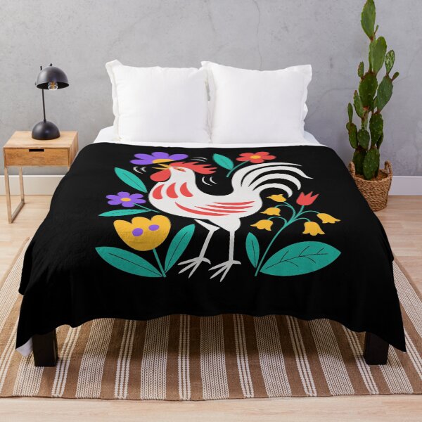 Item preview, Vintage Folk Art Rooster Floral Backyard Chicken designed and sold by AntiqueImages.