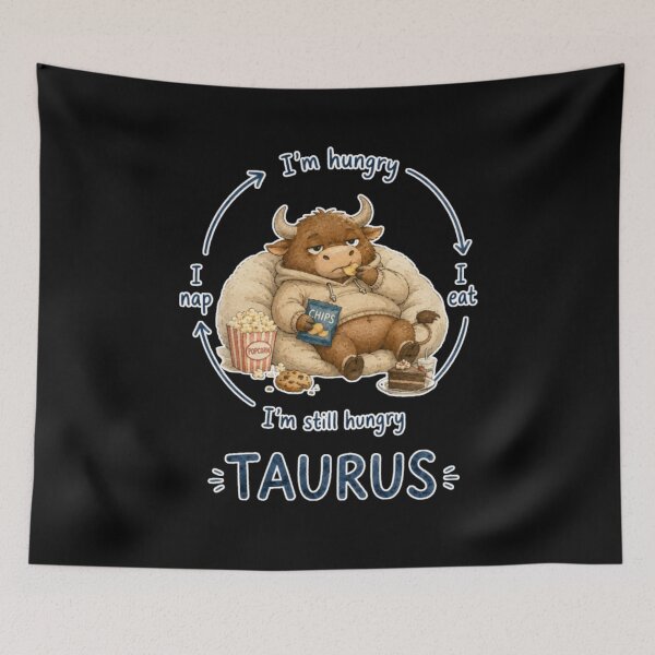Item preview, Taurus Hungry Eat Nap Cycle Cute Bull Zodiac Meme Art designed and sold by AMS.