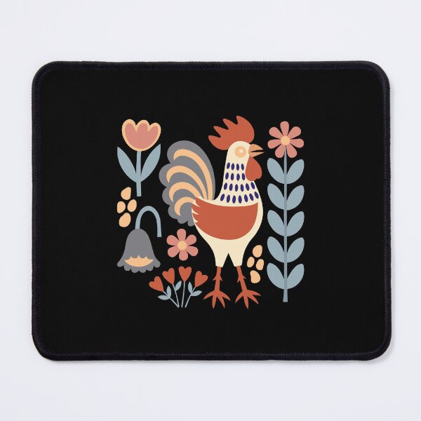 Item preview, Vintage Folk Art Rooster Floral Backyard Chicken designed and sold by AntiqueImages.
