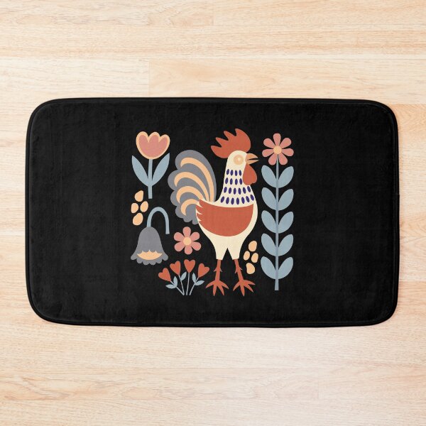 Item preview, Vintage Folk Art Rooster Floral Backyard Chicken designed and sold by AntiqueImages.
