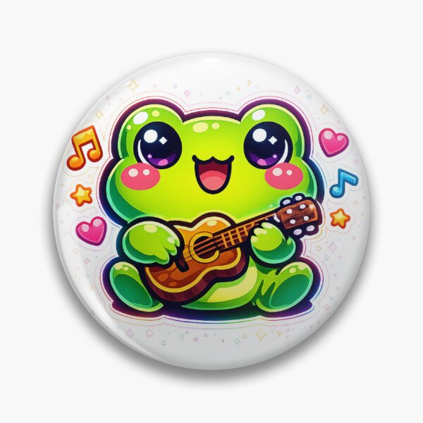 Item preview, Neon Frog Musician Playing Tiny Guitar – Cute Cartoon Musical Frog Art designed and sold by ArtsyExplorer.