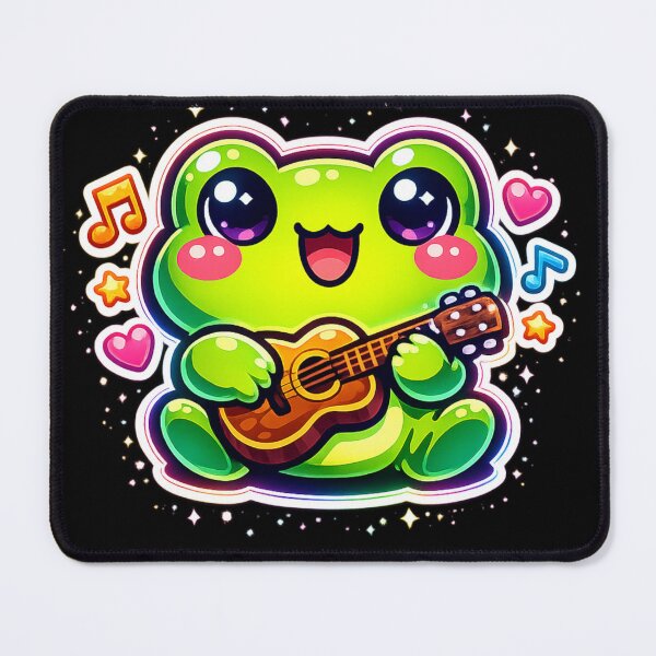 Item preview, Neon Frog Musician Playing Tiny Guitar – Cute Cartoon Musical Frog Art designed and sold by ArtsyExplorer.