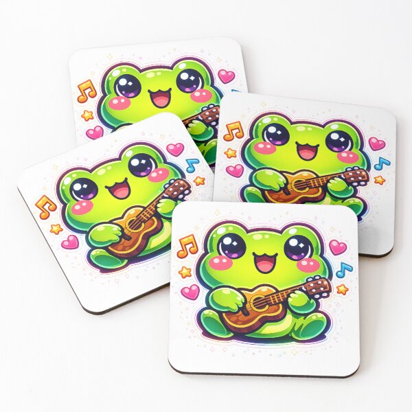 Item preview, Neon Frog Musician Playing Tiny Guitar – Cute Cartoon Musical Frog Art designed and sold by ArtsyExplorer.