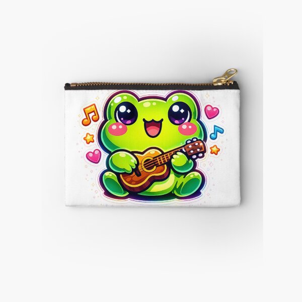 Item preview, Neon Frog Musician Playing Tiny Guitar – Cute Cartoon Musical Frog Art designed and sold by ArtsyExplorer.