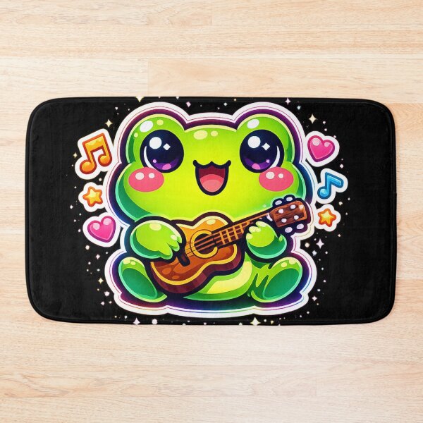 Item preview, Neon Frog Musician Playing Tiny Guitar – Cute Cartoon Musical Frog Art designed and sold by ArtsyExplorer.